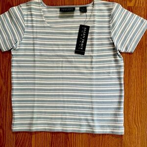 Ellen Tracy Blue and White Fitted Short Sleeve T-Shirt